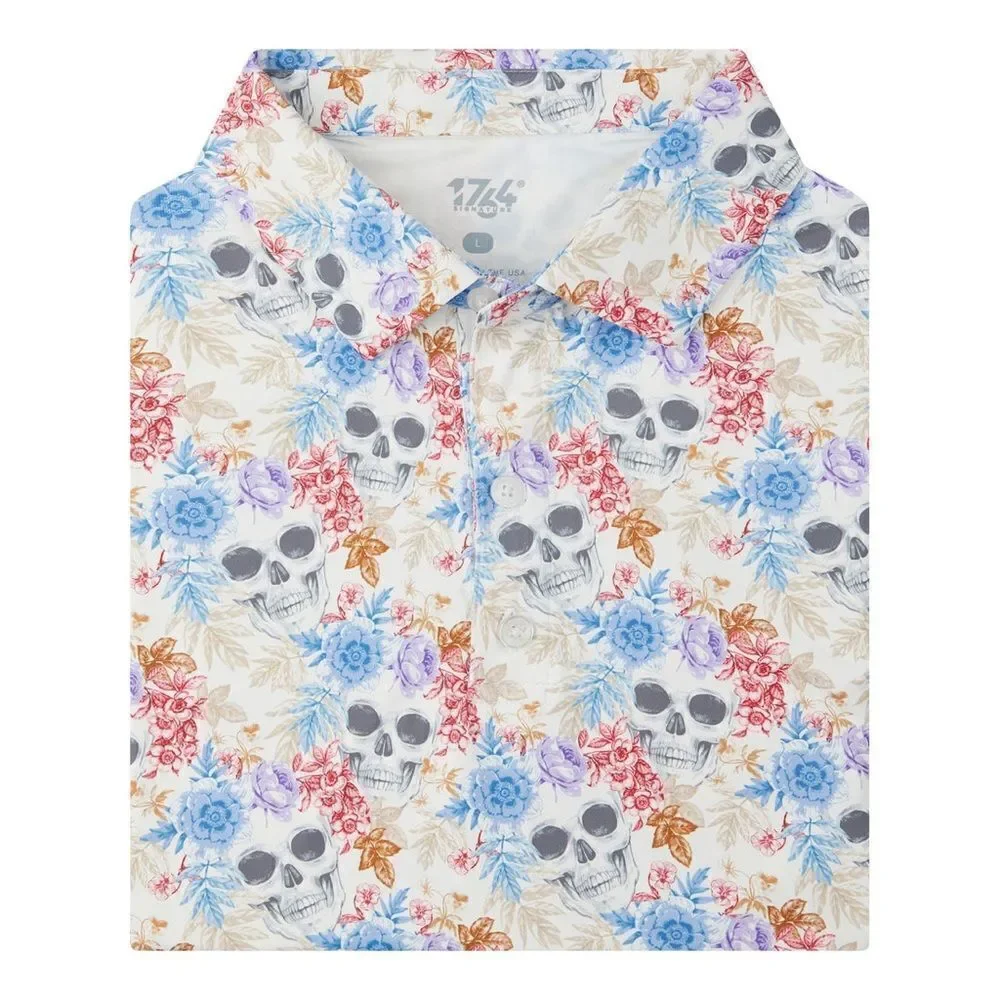 1764 Golf‎ Polo Shirt Mens Skulls N Flowers Polo C15